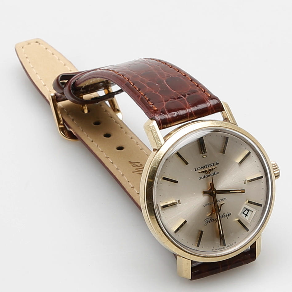 HERRARMBANDSUR, LONGINES FLAGSHIP, guld på stål.