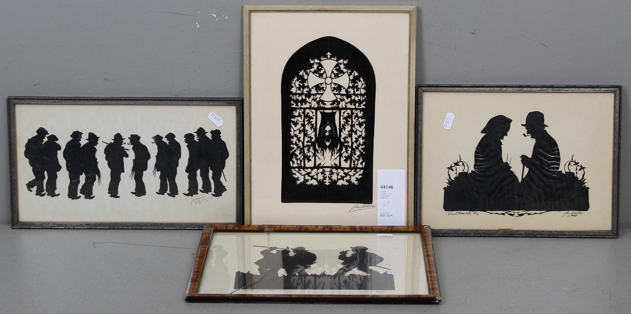 JOHAN LEKSELL. 4 st, silhuettklipp, signerade.