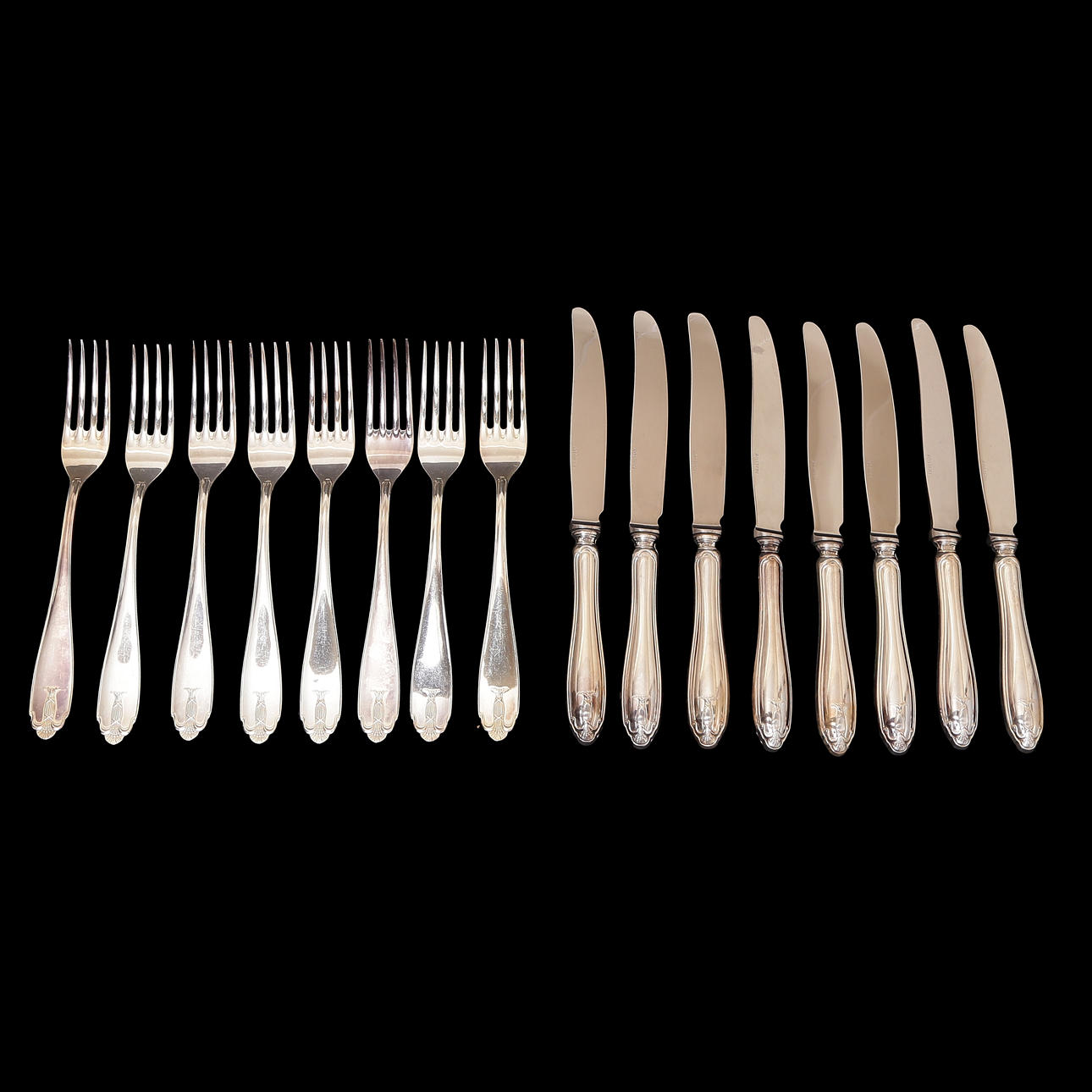 8 FORKS, 8 KNIVES “VASA” SILVER, GAB ESKILSTUNA.