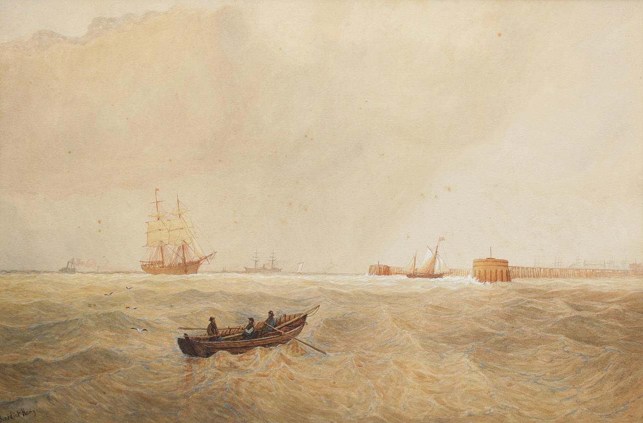 OIDENTIFIERAD KONSTNÄR. Boats at harbour, watercolour, signed Benedict Nemy.