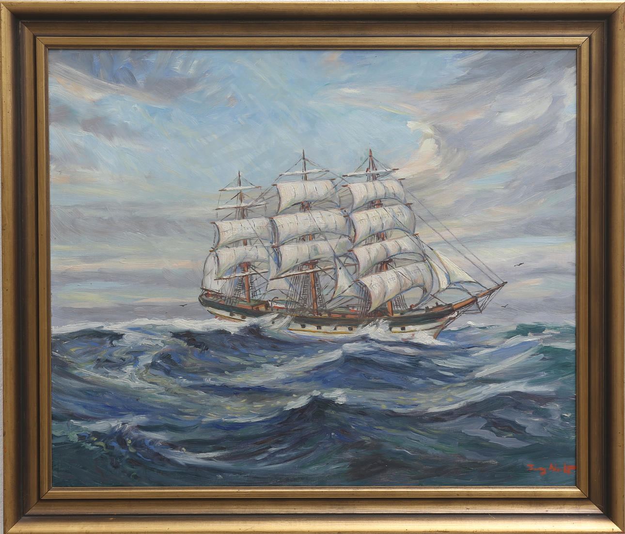 GEORG HULT. Fartyg. Olja på pannå, signerad.