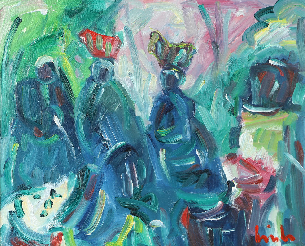 ERIK LO. Composition with figures, oil on canvas, signed.