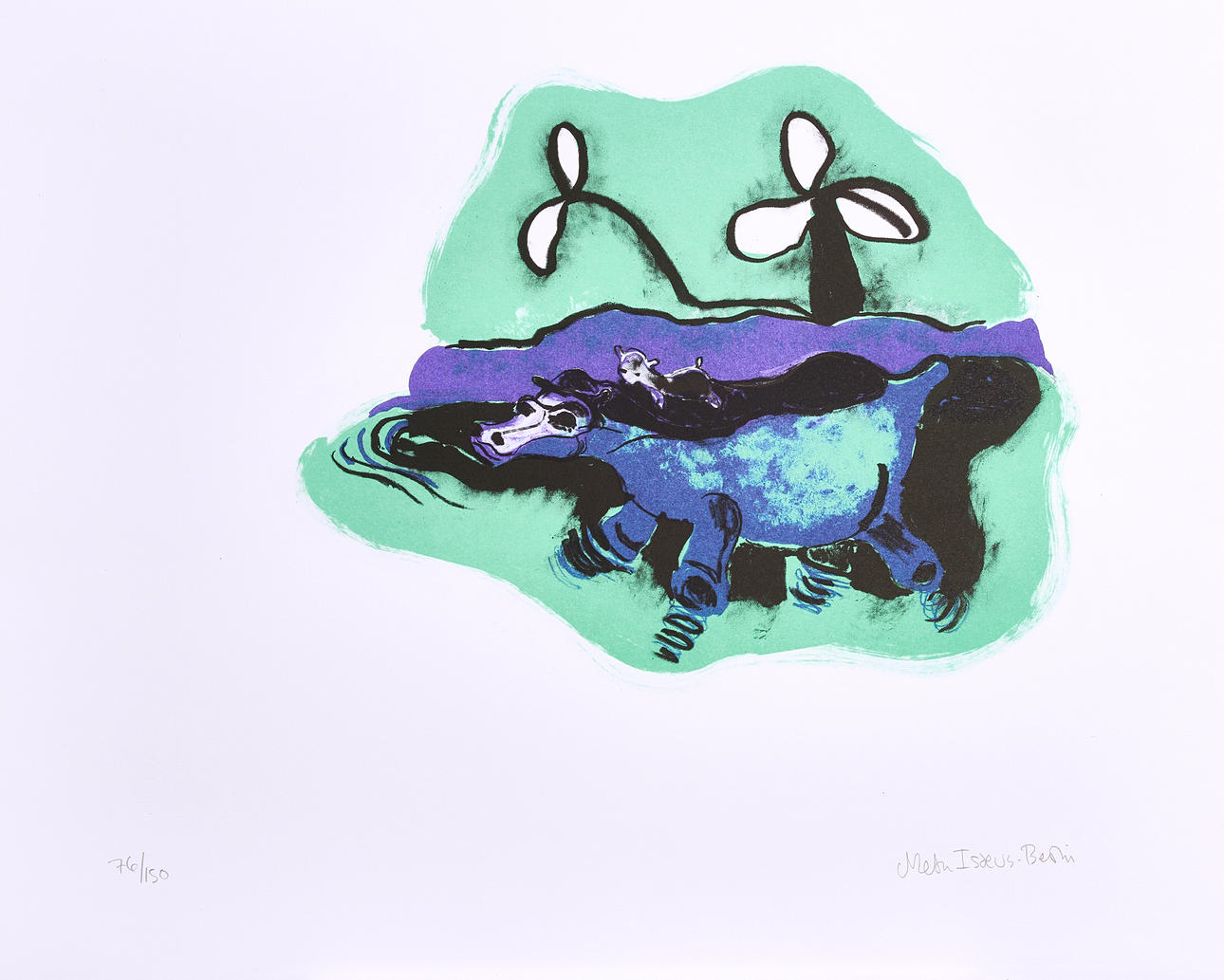 META ISAEUS-BERLIN (FÖDD 1963). Hippo, signed and numbered 76/150, lithograph.
