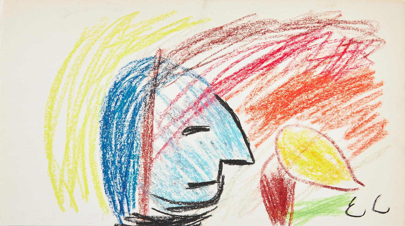 ERLAND CULLBERG. Composition, crayon, monogram signed.