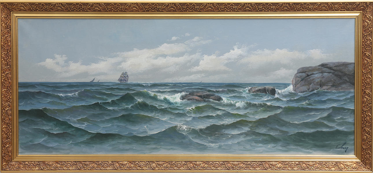 ERIK CARLBERG. Klippkust. Olja på duk, signerad.