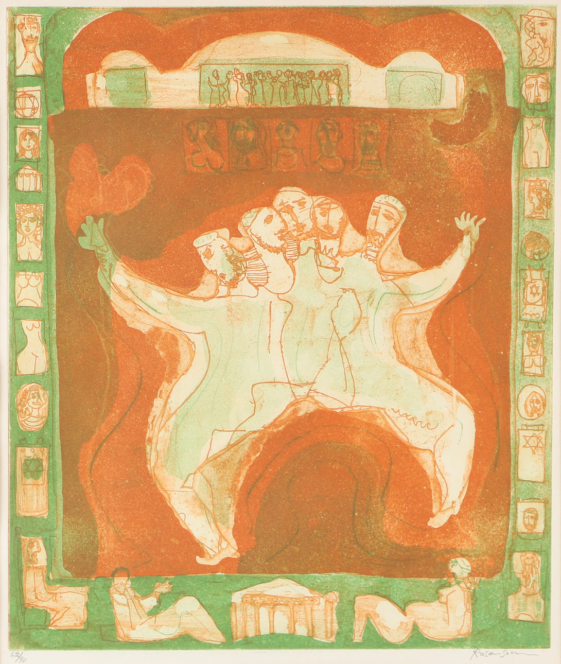 LENNART ROSENSOHN. Biblical motif, lithograph in colour, signed 69/90.