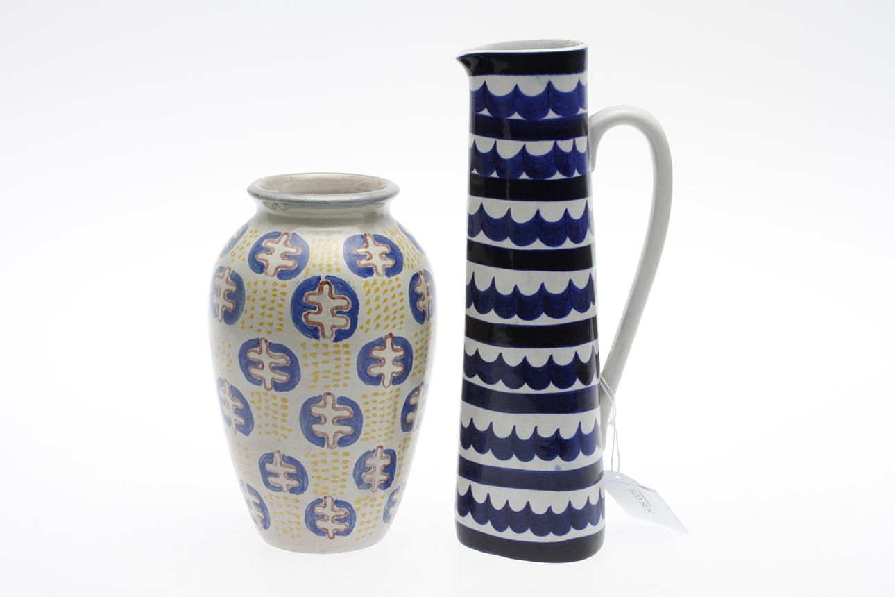 KERAMIK, 2 delar, KANNA, Gustavsberg studio, sign. VAS, fajans, 1900-tal.
