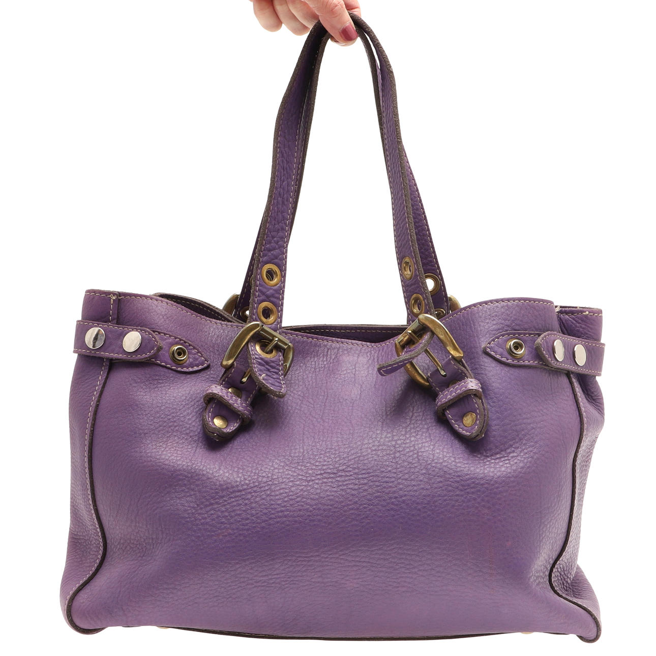 J & M DAVIDSON PURPLE LEATHER HANDBAG.