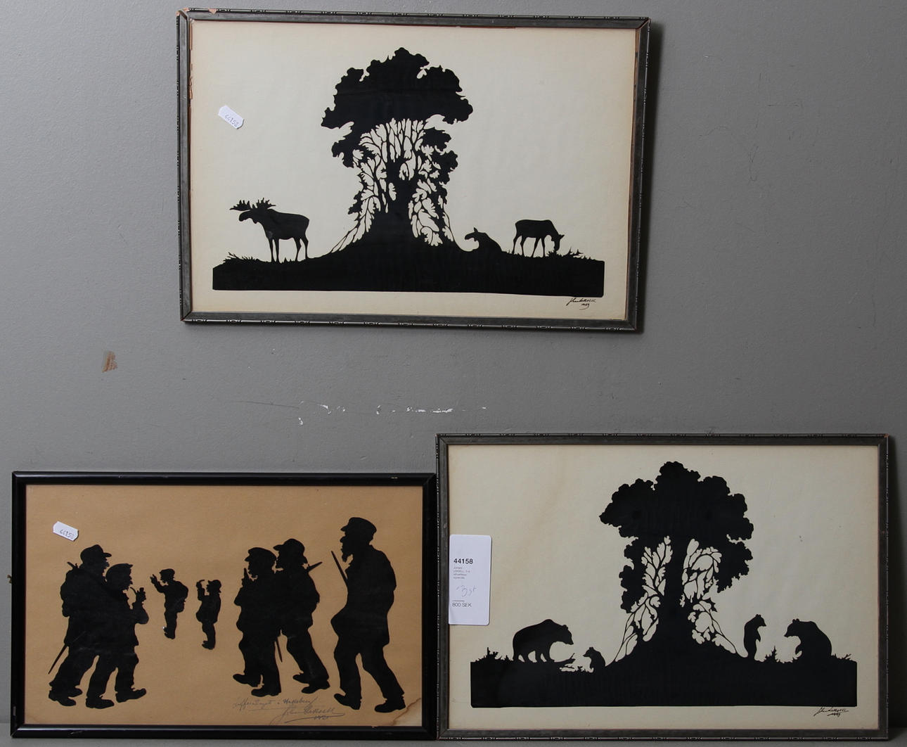 JOHAN LEKSELL. 3 st, silhuettklipp, signerade.