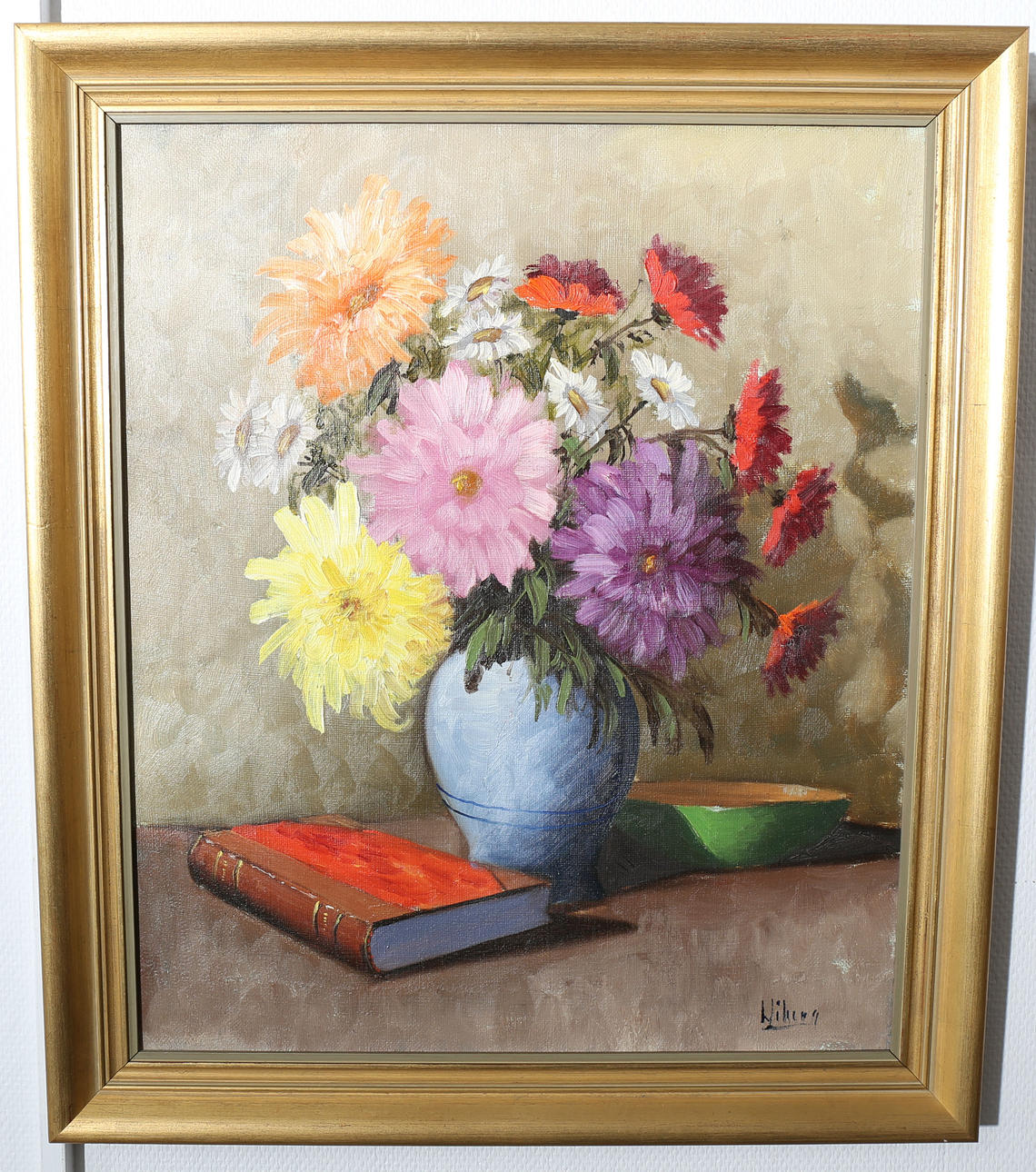 OIDENTIFIERAD KONSTNÄR. Olja på duk, Stilleben med blommor, signerad Wiberg.