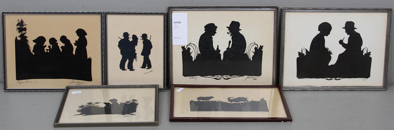 JOHAN LEKSELL. 6 st, silhuettklipp, signerade.