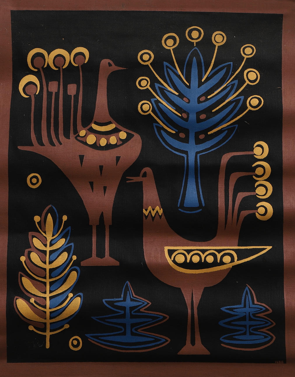 A wall covering, textile print, signed ILSE.