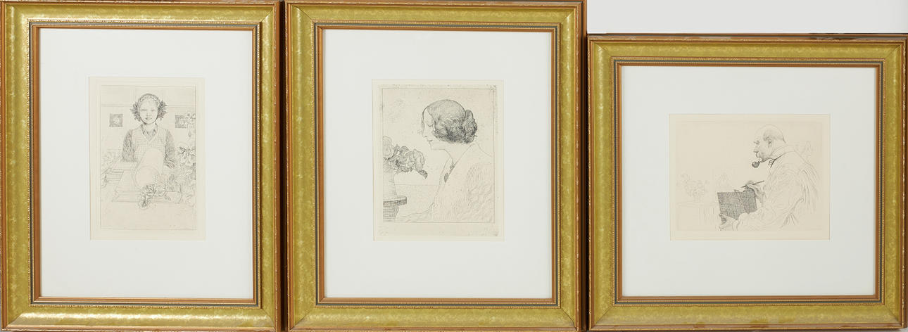 CARL LARSSON. After. three etchings, from “Carl Larsson, Grafiska verk”, Hjert & Hjert, Uppsala, framed.