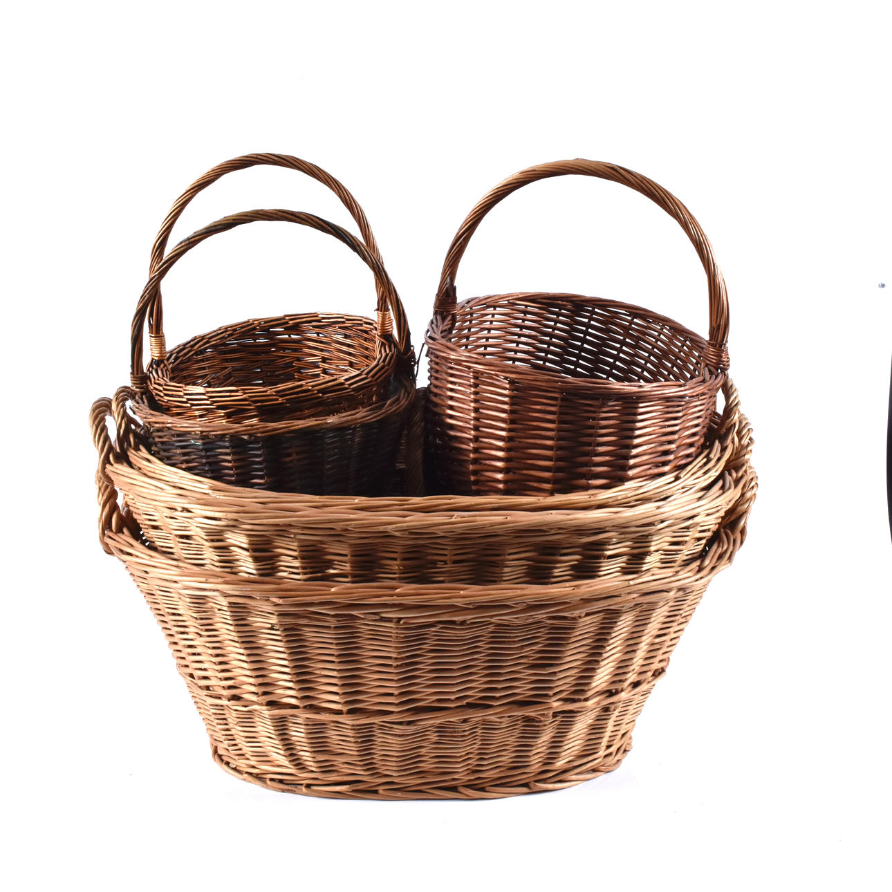 7 wicker baskets, 1970s/80s.