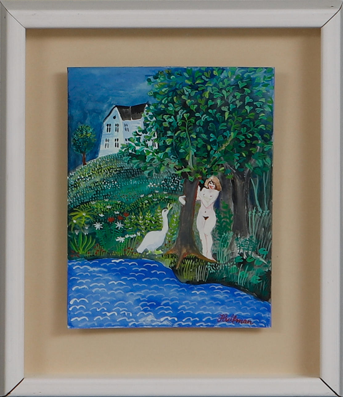 ANDERS HULTMAN. “Leda and a swan”, mixed media, signed.