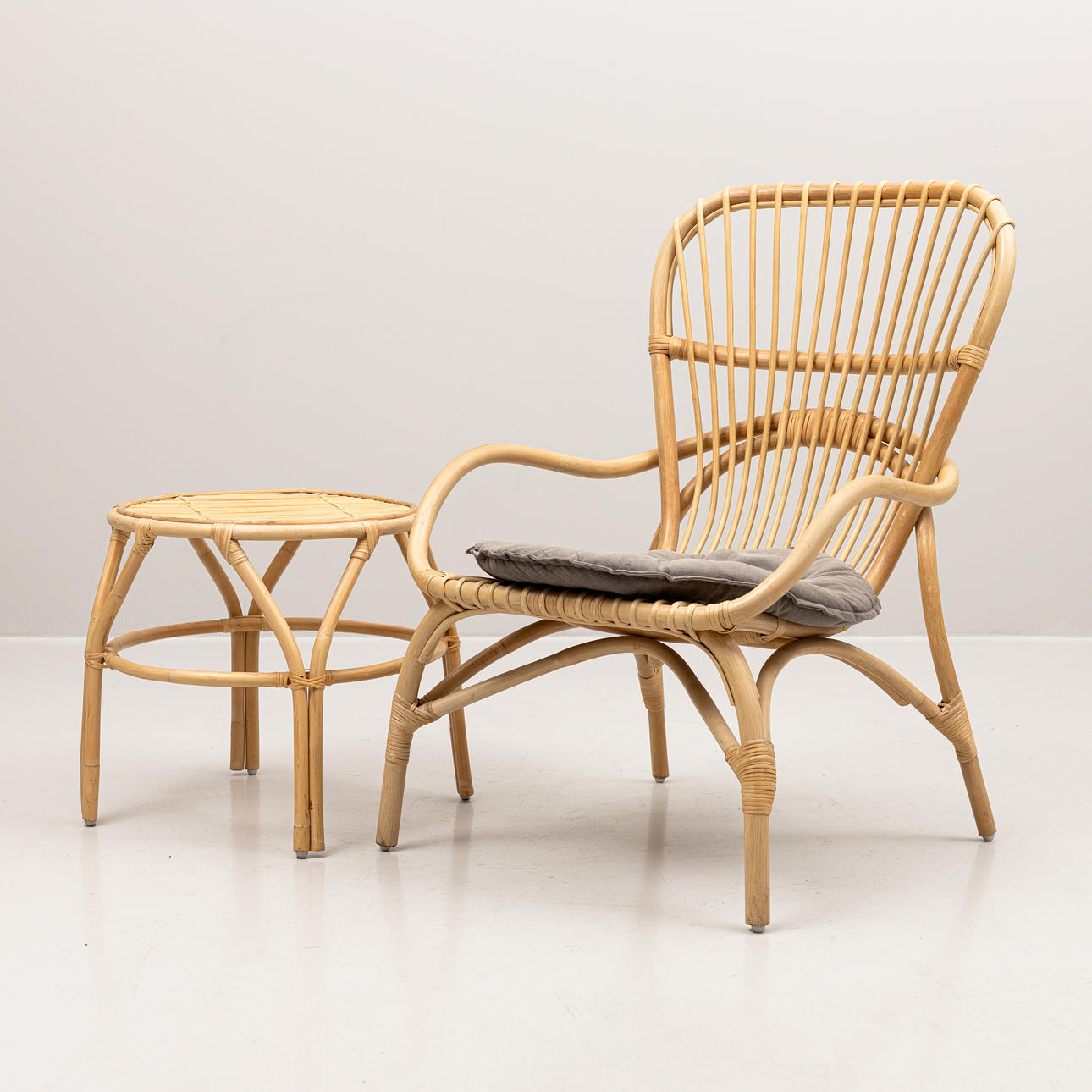 ARMCHAIR and TABLE, rattan, contemporary.