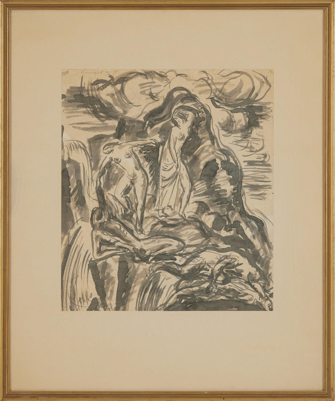 HILDING LINNQVIST. Figurscene, akvarel.