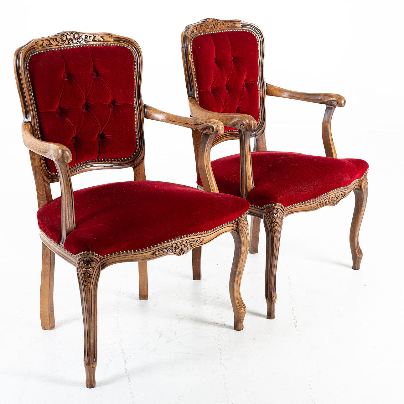 ARMCHAIRS, 1 pair, red upholstery, rococo style, second half of the ...