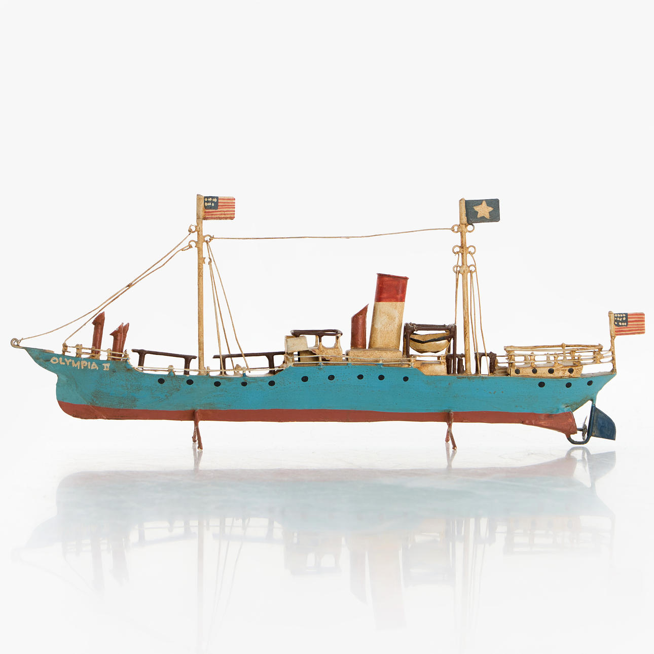 SCHIFFSMODELL „OLYMPIA II“, lackiertes Metall, 1950/60er.