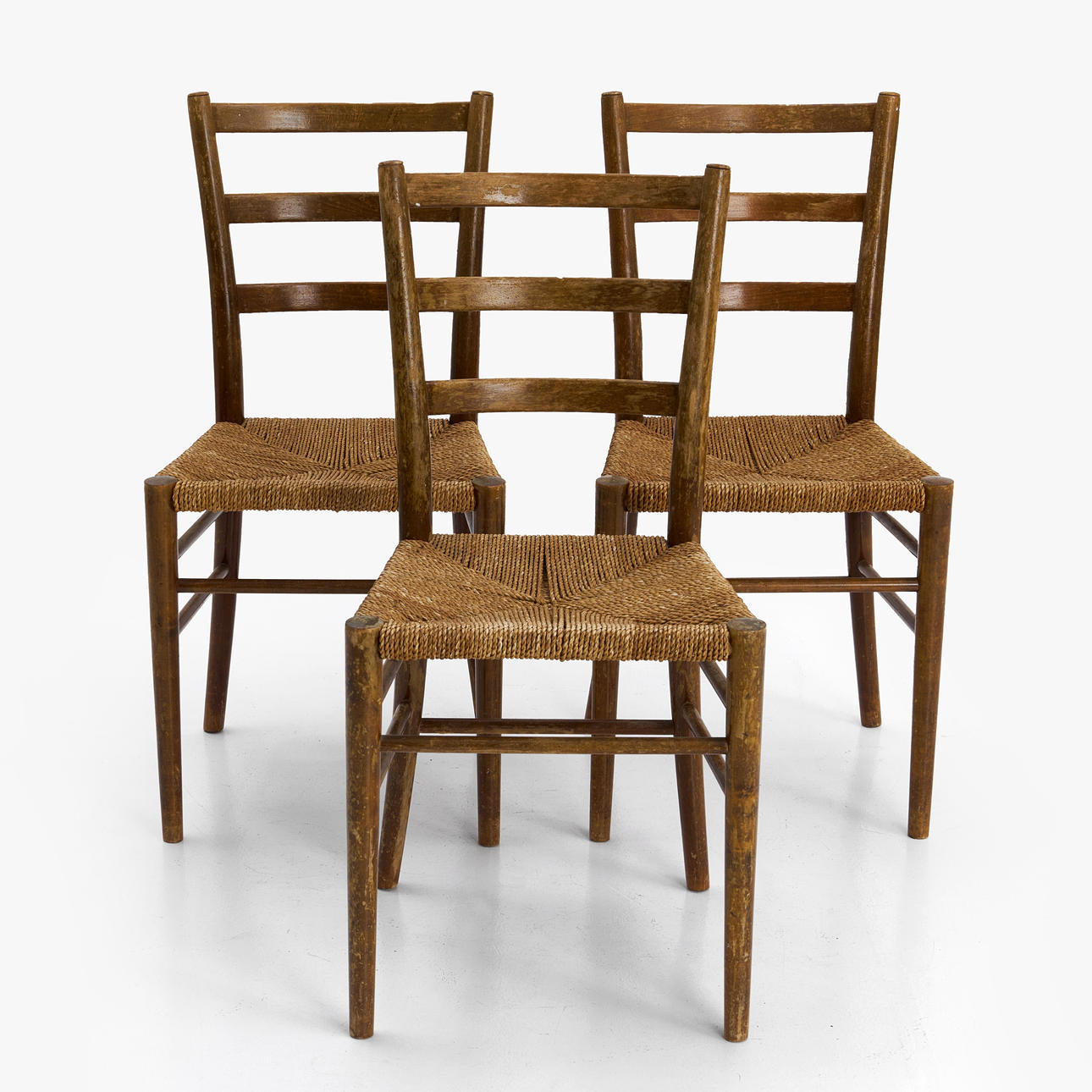 A set of 3 Gemla Fabriker AB Diö chairs, possibly Gunnar Asplund, first half of the 20th century, book with seagrass cord seat, badged.