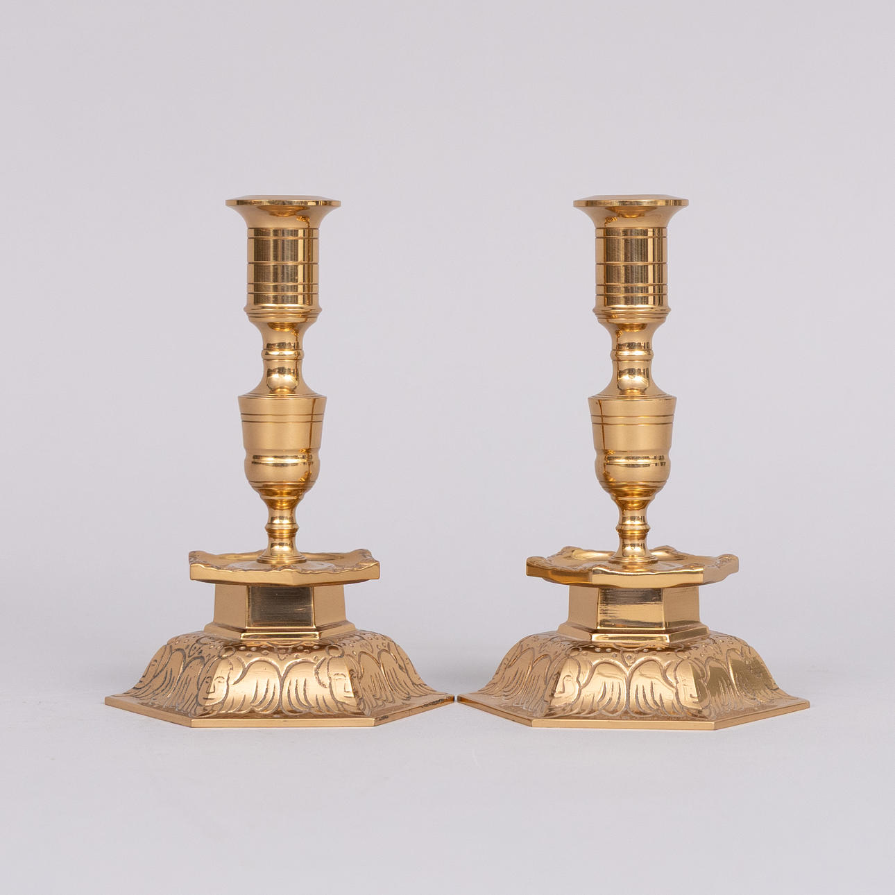 CANDLESTICKS, a pair, baroque style, brass, Ystad Metall.