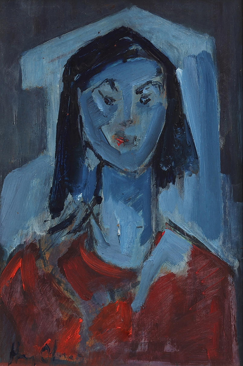 HARRY OLSSON. OIL ON PANEL, PORTRAIT, SIGNED.