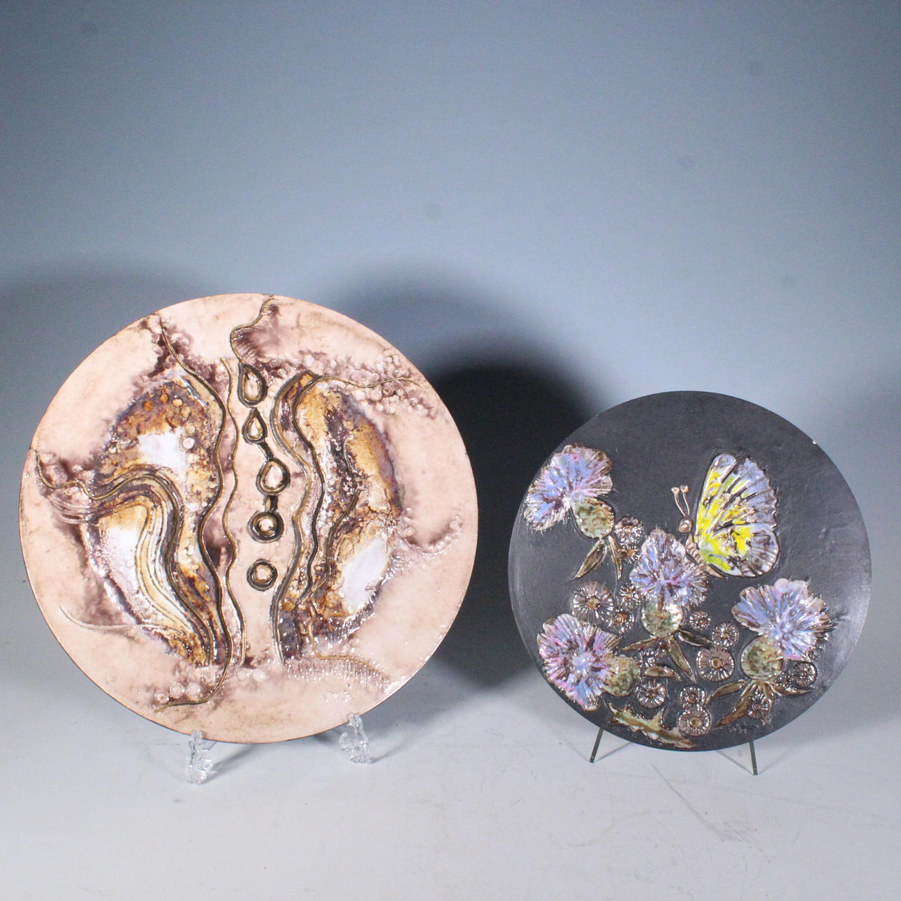 Two artists' wall ceramics from the 1980s.