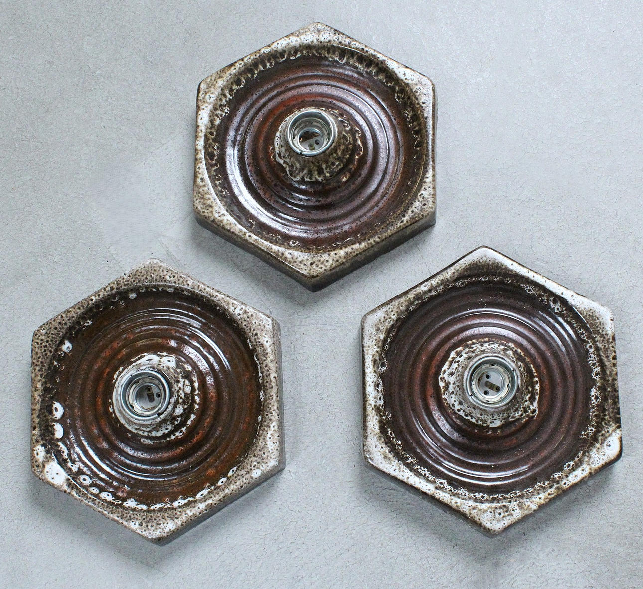 'Fat Lava' ceramic wall/ceiling lamps set, 1970s.
