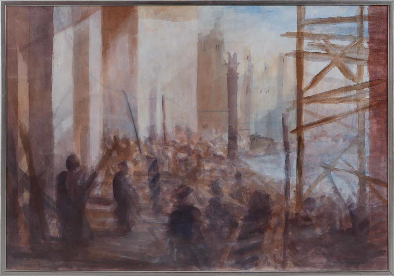 ROLF GUSTAFSSON. Composition with figures, watercolour, signed and dated -83.