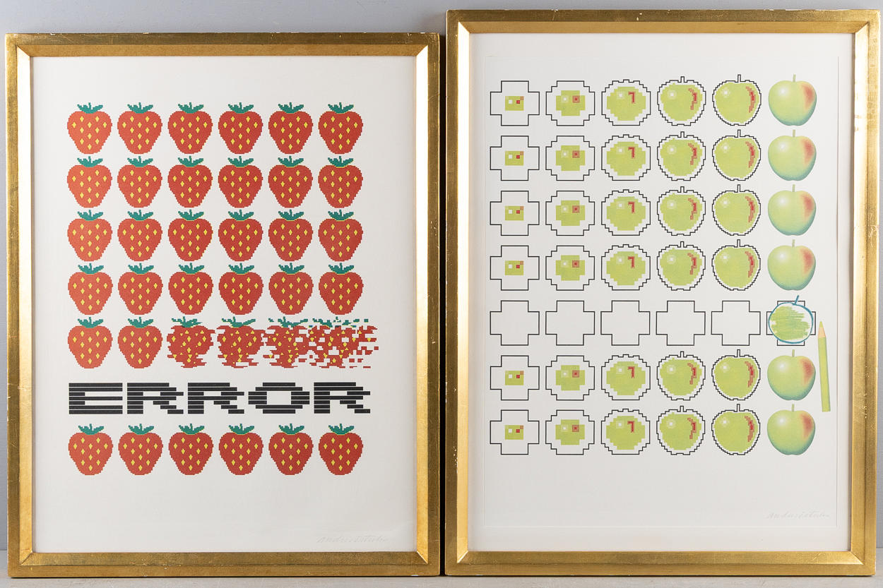 ANDERS ÖSTERLIN. Graphic leaves 2 pieces, apples and strawberries.