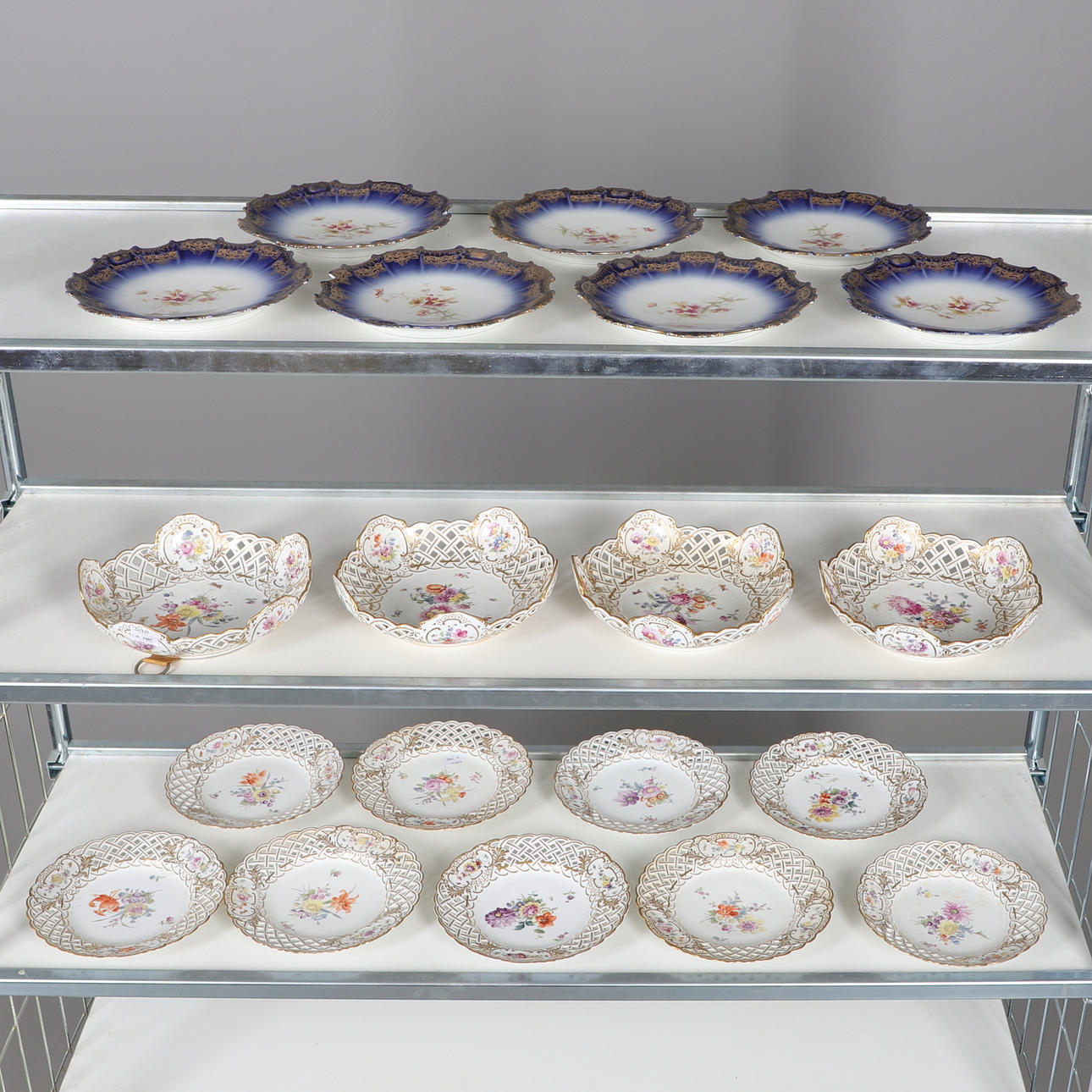 A ROYAL COPENHAGEN RIBBON PATTERN DESSERT SET.