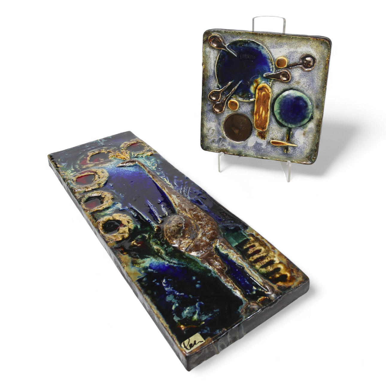 HELMUT SCHÄFFENACKER, Relieves de pared, gres esmaltado, 2 piezas.