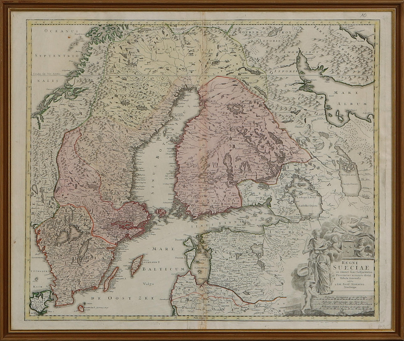 FRAMED MAPS, 2 pcs, “Regni Sueciae”, “La Scandinavia”.