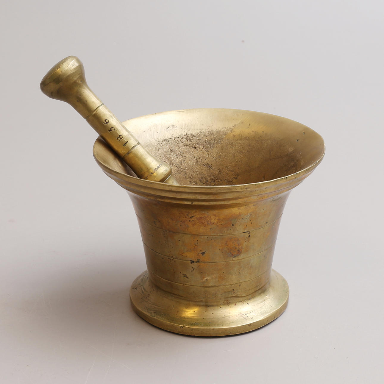 MORTAR with BUTT, brass, marked 1836.