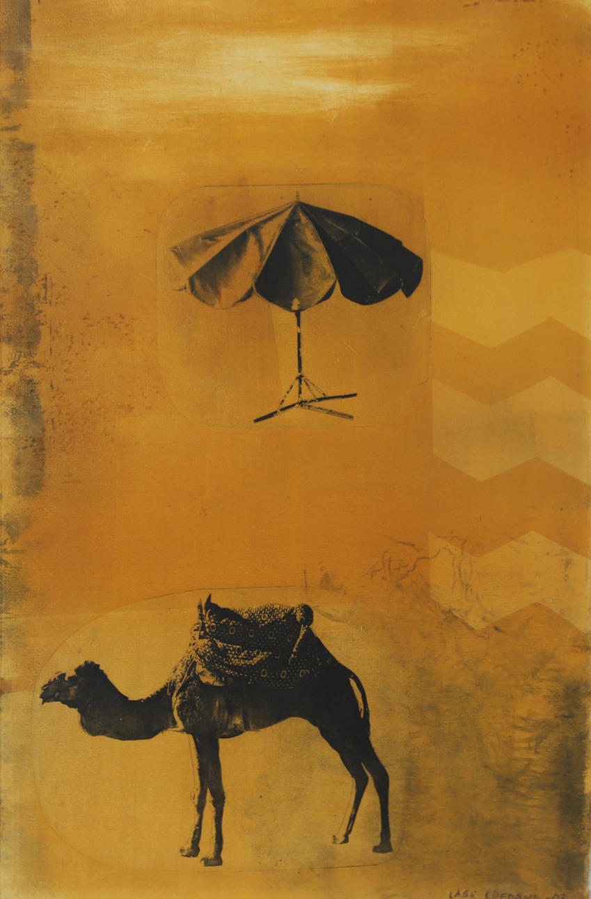 LAGE LÖFDAHL. Camel, graphic leaf, signed -07.