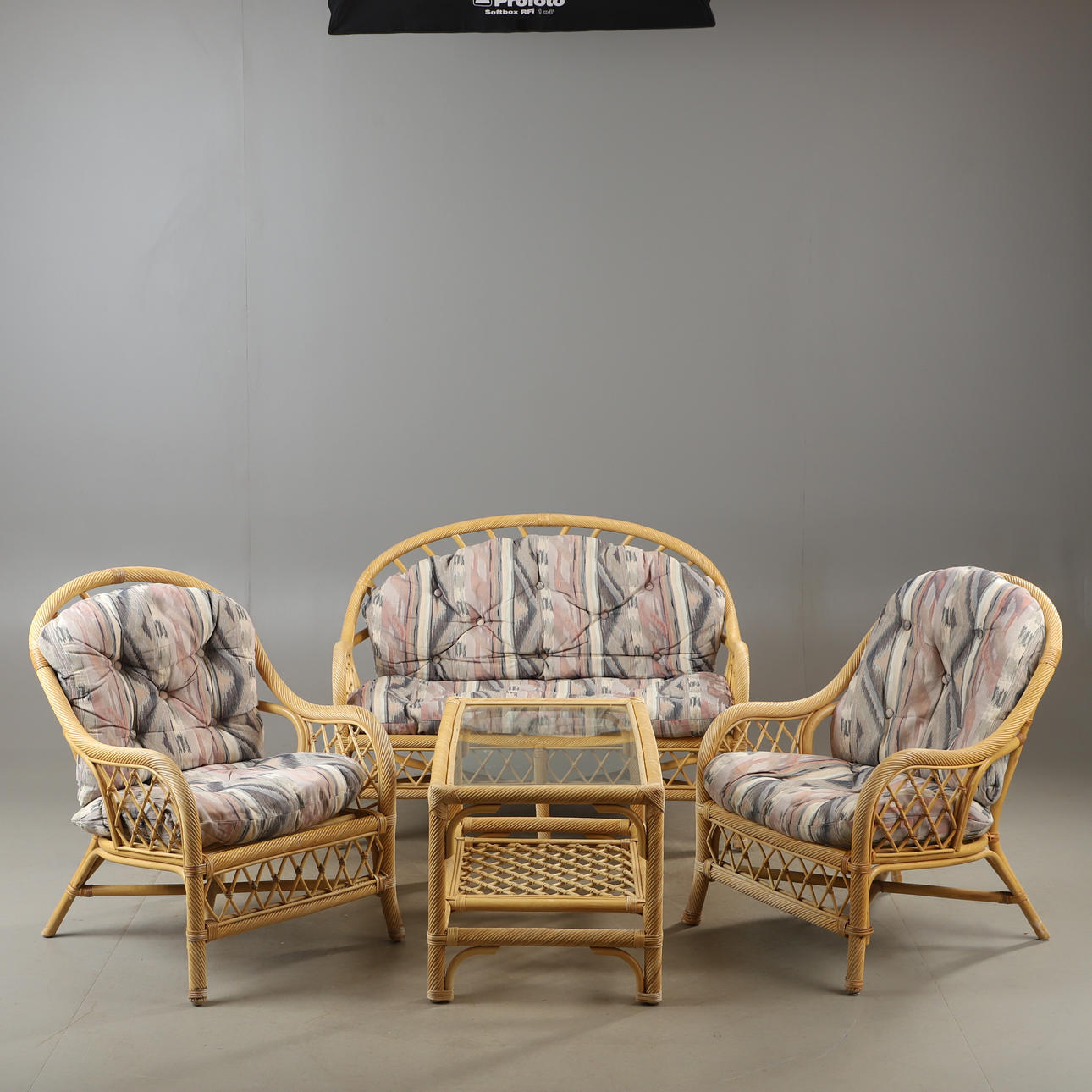 SOFFGRUPP, rotting/glas, 1900-talets andra hälft.