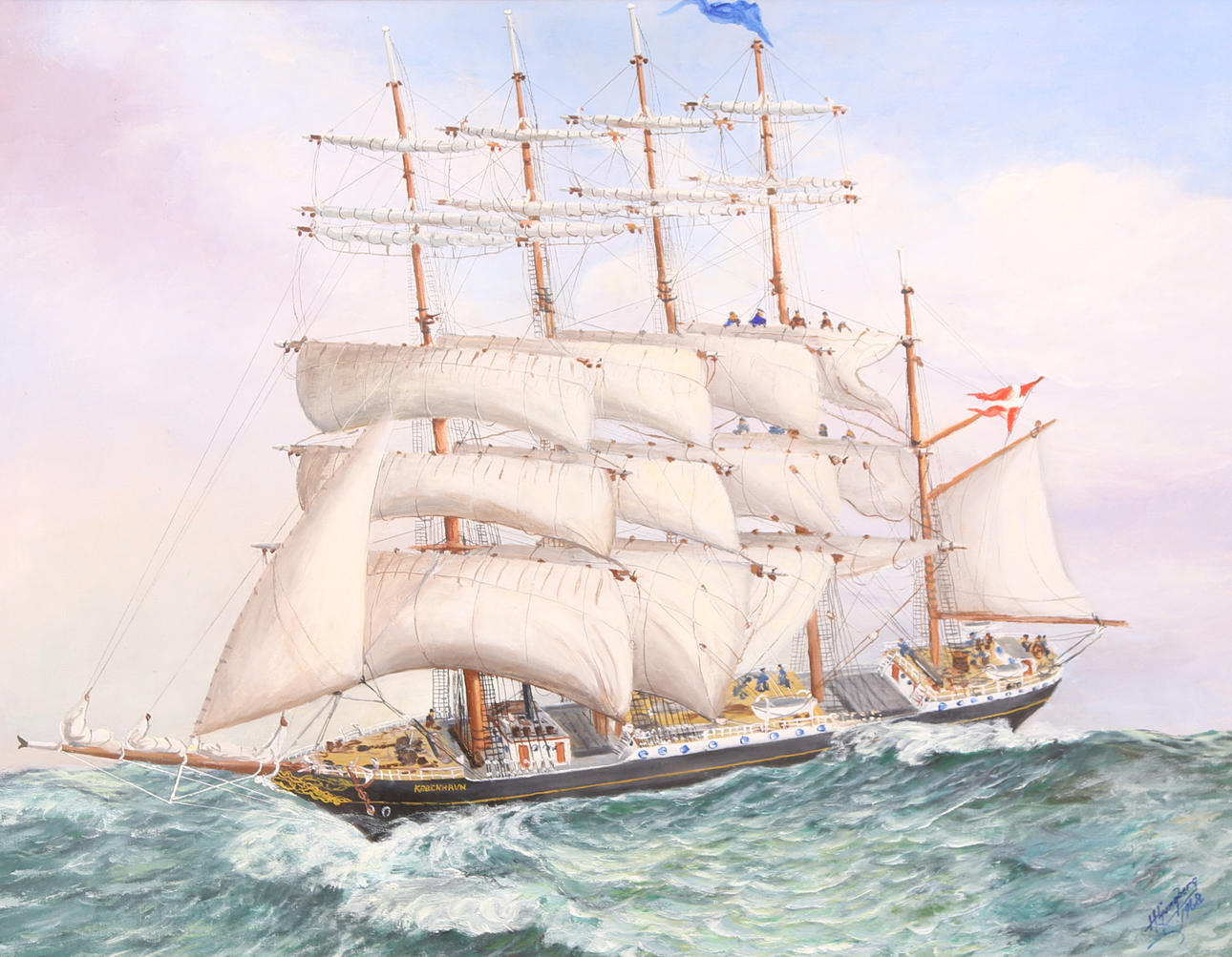 OIDENTIFIERAD KONSTNÄR. TAVLA, olja duk, signerad H.Ljungberg 1968, Fullriggaren Kobenhavn.