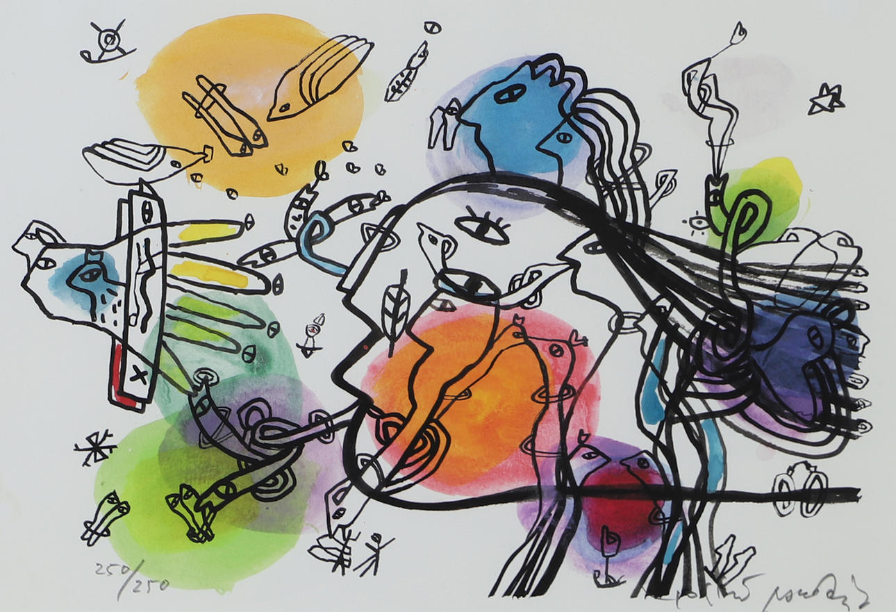 YOSHIO NAKAJIMA. Composition, lithograph in colours, signed.