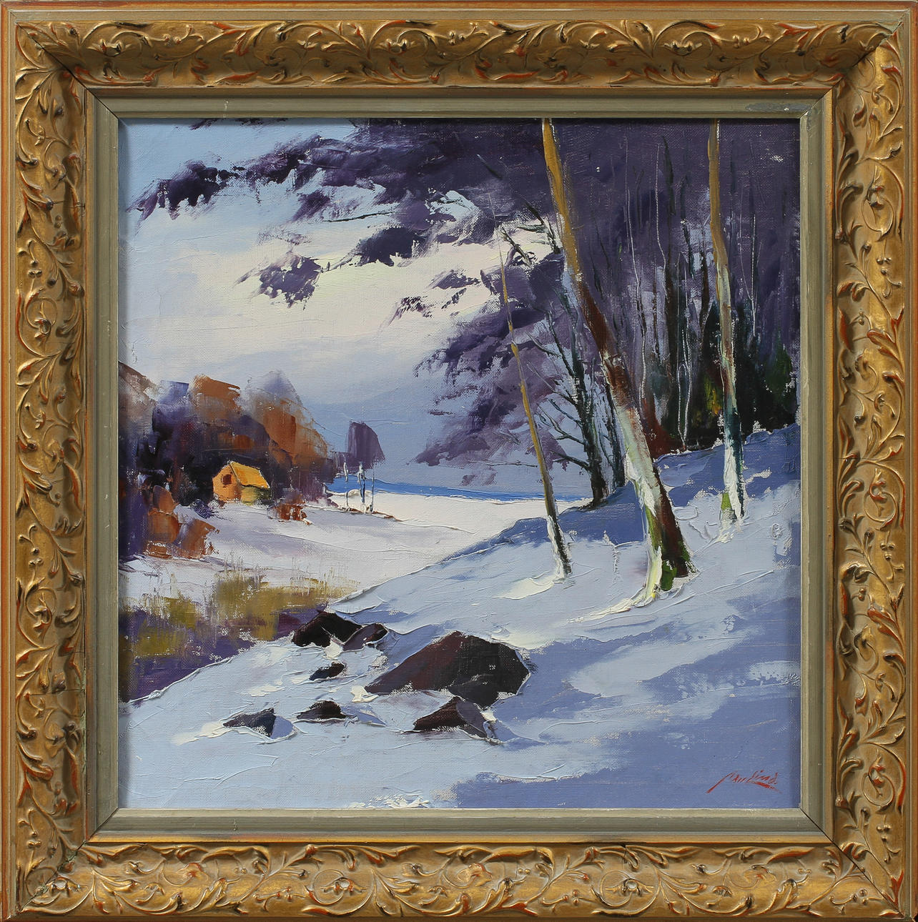 AXEL LIND. Vinterbild, olja på duk, signerad.