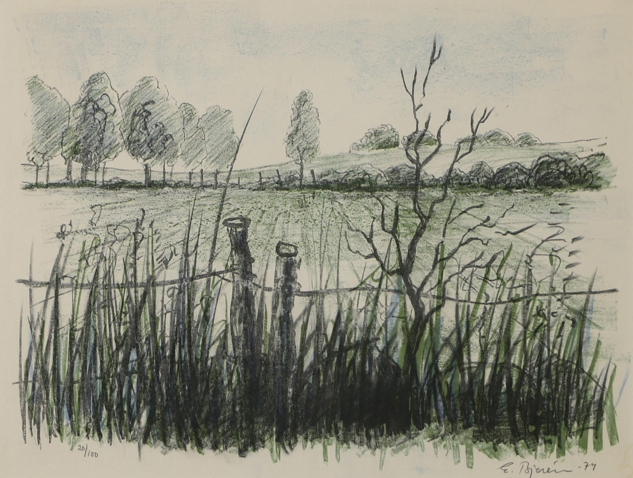 EKE BJERÉN. Landscape, lithograph in colours, signed E. Bjerén -74.