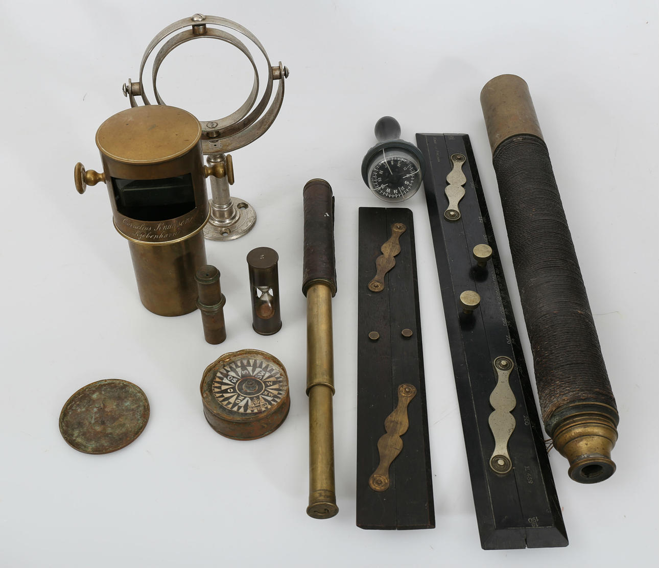 NAUTIKA, trä och metall, 10 delar, 1800-1900-tal.