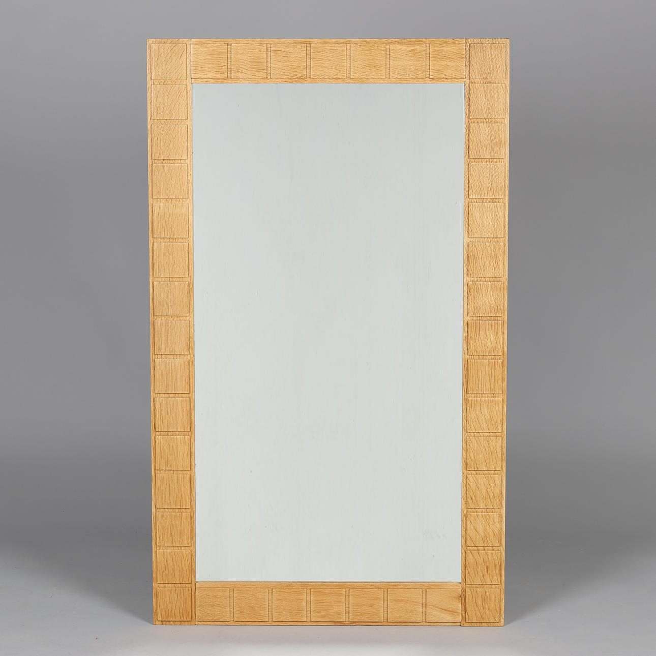 Rectangular wall mirror with solid oak frame, Danish furniture manufacturer, Denmark, 1960/70s.
