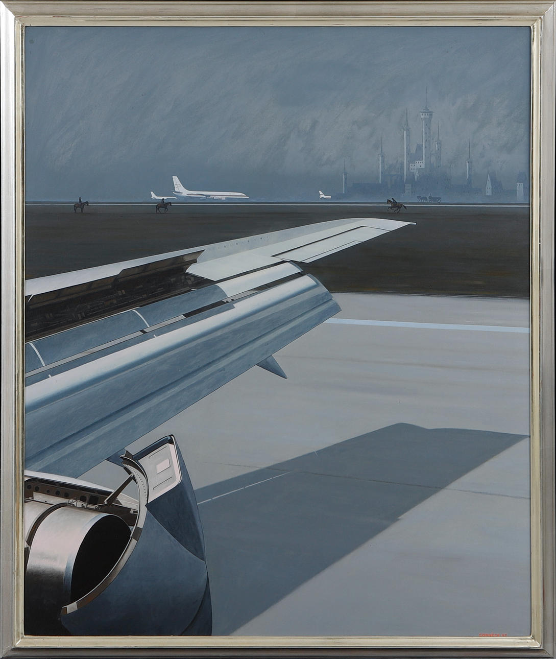 PETER CORNÉER. “Stopover, Boeing 737", oil on canvas, signed and dated 87.