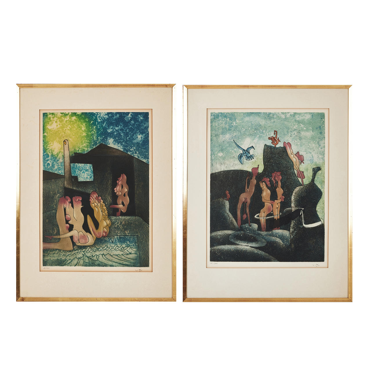 ROBERTO MATTA. Compositions 2 pcs. , colour lithographs, signed, both numbered 16/100.
