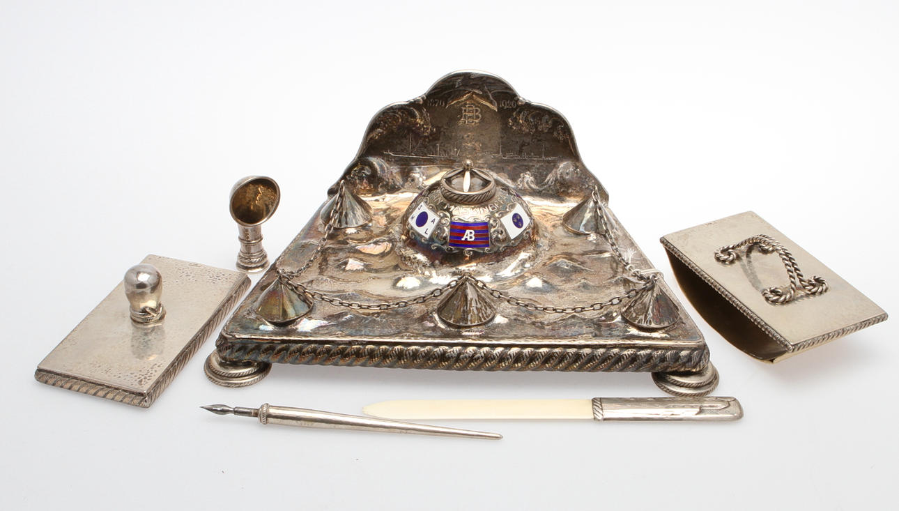 SKRIVBORDSUPPSATS, 6 delar, silver, Karl Andersson, Stockholm, 1920.