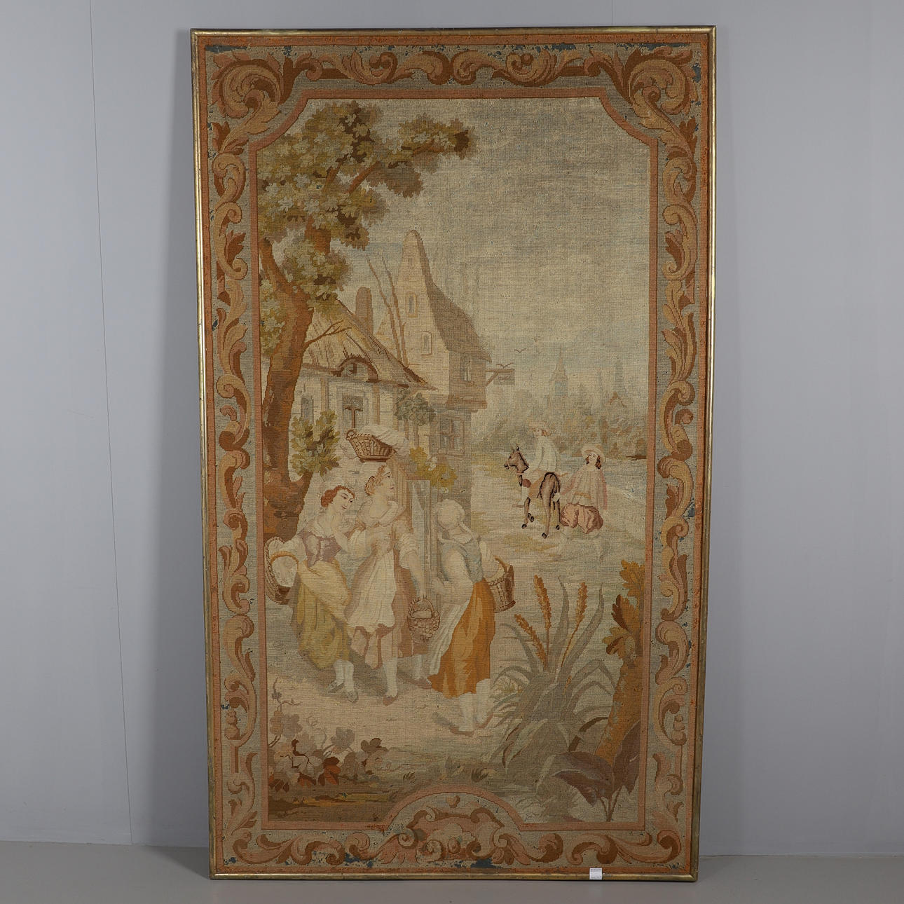 LARGE AUBUSSON STYLE FRAMED TAPESTRY.