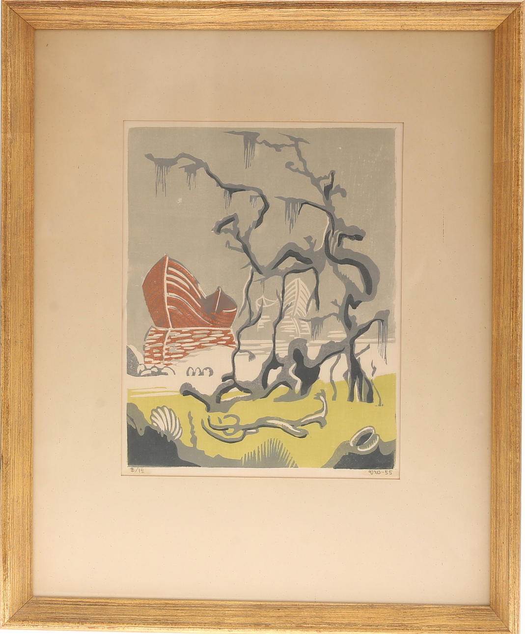 VALENTIN WIRF. Color woodcut, “Grey Vision”, signed, dated -55, 2/12.
