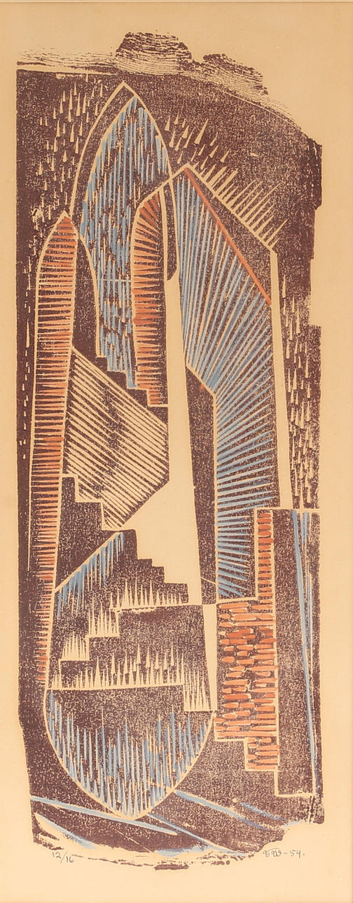 VALENTIN WIRF. Color woodcut, “The Gate”, signed, dated - 54. 12/16.
