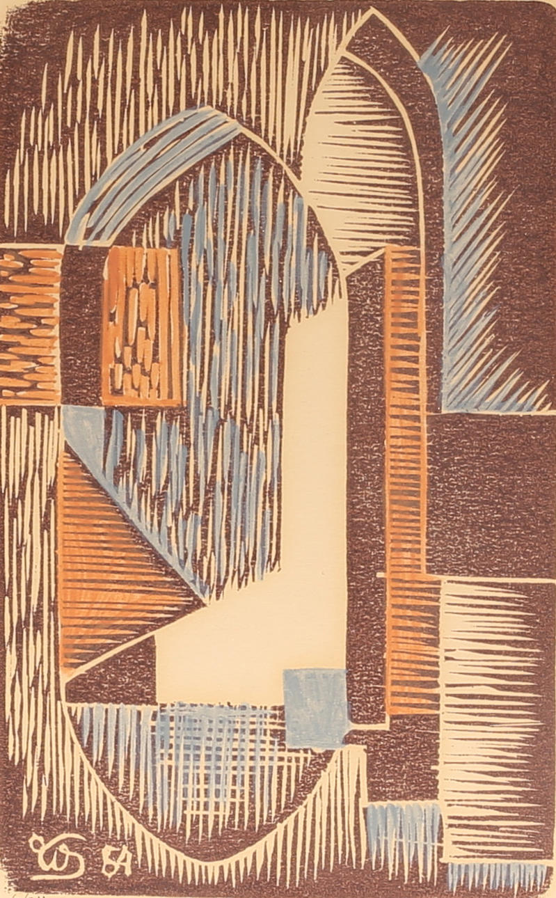 VALENTIN WIRF. Colour woodcut, signed, dated -54, 6/24.