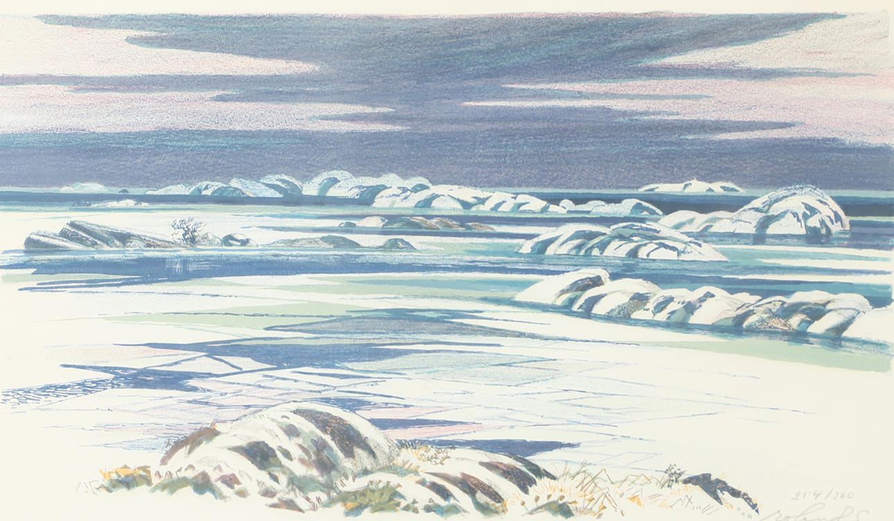 ROLAND SVENSSON. Coastal part, lithograph in colours, signed Roland S.